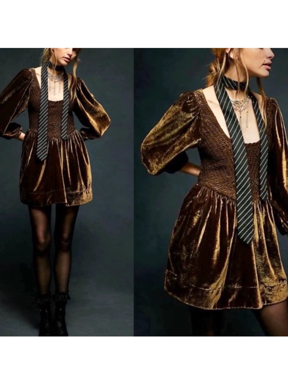 Free People Farrier Velvet Mini Dress L Brown Bear NWT